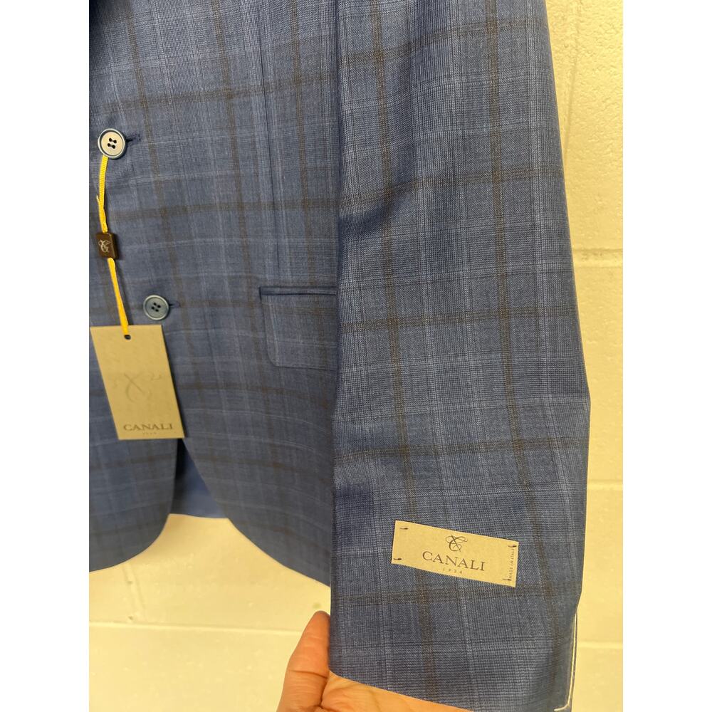 NEW 2 PC SUIT $1995 Canali Sz 38 EU 48 blue check plaid print sport coat blazer - Picture 5 of 13